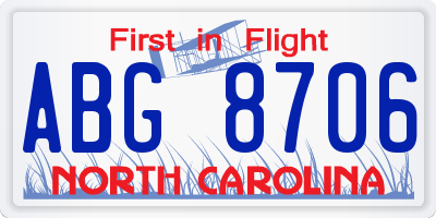 NC license plate ABG8706