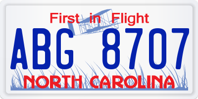 NC license plate ABG8707
