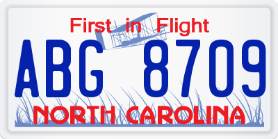 NC license plate ABG8709