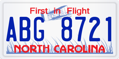 NC license plate ABG8721