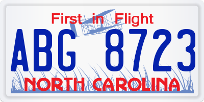 NC license plate ABG8723