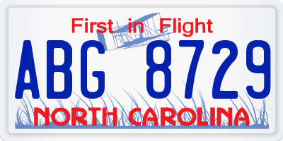 NC license plate ABG8729