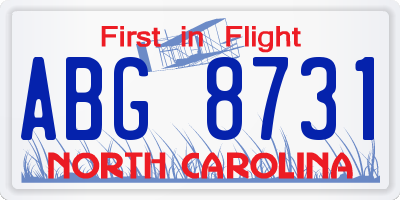 NC license plate ABG8731