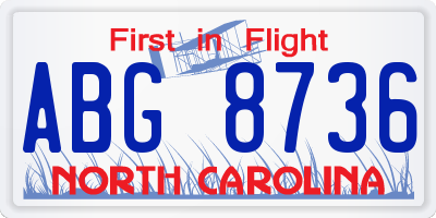 NC license plate ABG8736