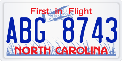 NC license plate ABG8743