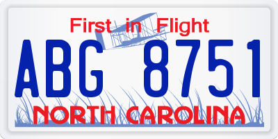 NC license plate ABG8751