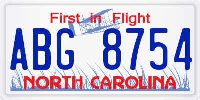 NC license plate ABG8754