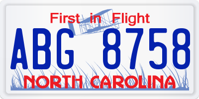 NC license plate ABG8758