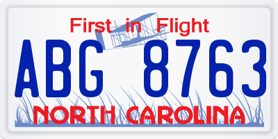 NC license plate ABG8763