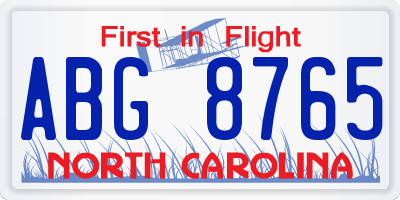 NC license plate ABG8765