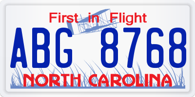 NC license plate ABG8768