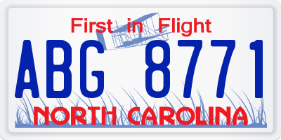 NC license plate ABG8771