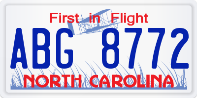 NC license plate ABG8772