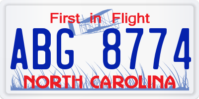 NC license plate ABG8774