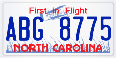 NC license plate ABG8775