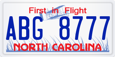 NC license plate ABG8777