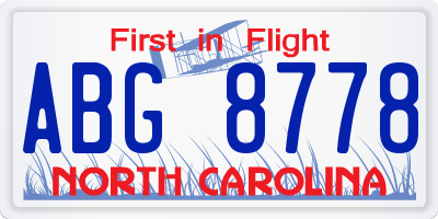 NC license plate ABG8778