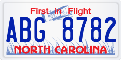 NC license plate ABG8782