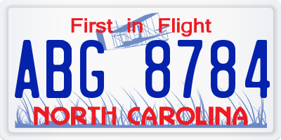 NC license plate ABG8784