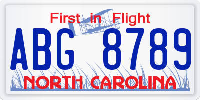 NC license plate ABG8789