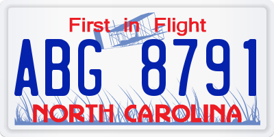 NC license plate ABG8791