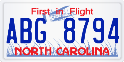 NC license plate ABG8794
