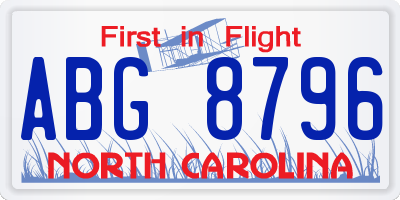 NC license plate ABG8796