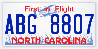 NC license plate ABG8807