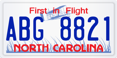 NC license plate ABG8821