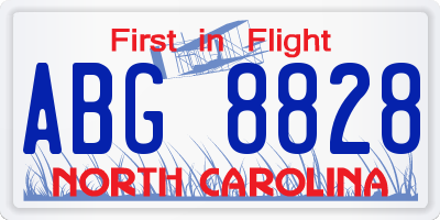 NC license plate ABG8828