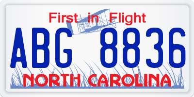 NC license plate ABG8836