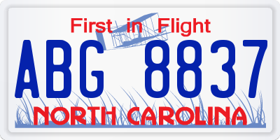 NC license plate ABG8837
