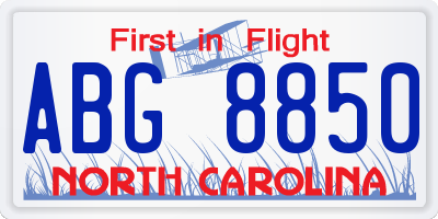 NC license plate ABG8850