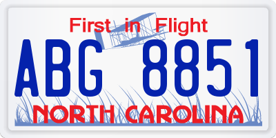 NC license plate ABG8851