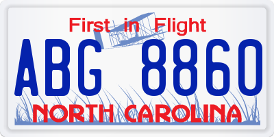 NC license plate ABG8860