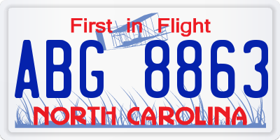 NC license plate ABG8863