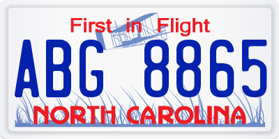 NC license plate ABG8865