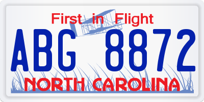 NC license plate ABG8872