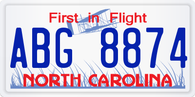 NC license plate ABG8874