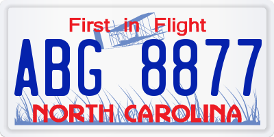 NC license plate ABG8877