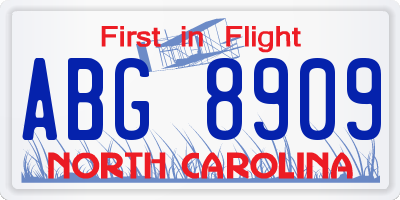 NC license plate ABG8909