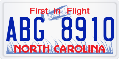 NC license plate ABG8910