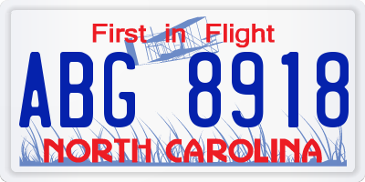 NC license plate ABG8918