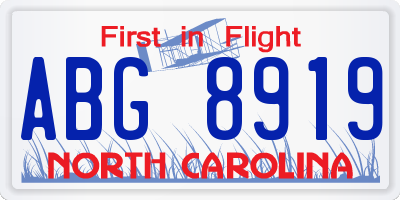 NC license plate ABG8919