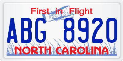 NC license plate ABG8920