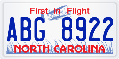 NC license plate ABG8922