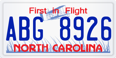 NC license plate ABG8926