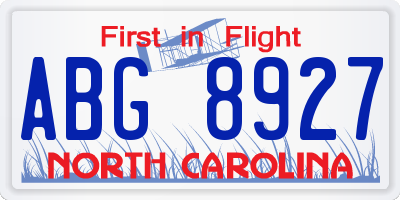 NC license plate ABG8927