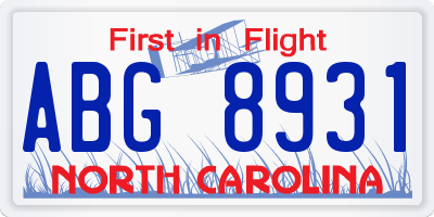 NC license plate ABG8931