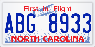 NC license plate ABG8933
